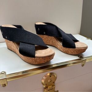 Merona Elastic Strappy Wedge Heel Sandals Black Size 9.5